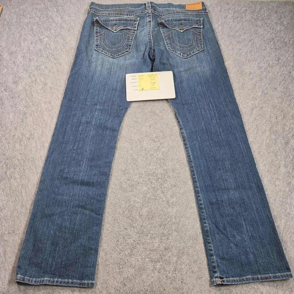 True Religion Ricky Relaxed Straight Jeans Mens 40 Blue Wash Made in USA